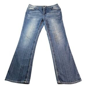 Look @ Me Womens Bootcut Jeans Size 14 Blue Denim Rhinestone Embroidered Pockets